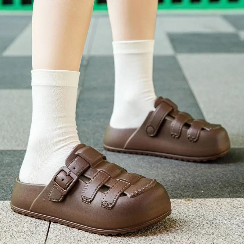 Fashion Hollow Out Thick Platform Rome Sandals Women 2025 Summer Closed Toe Eva Clogs Slippers Woman Comfort Thick Sole Beach Sandles