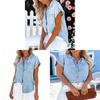 Camicia di Jeans da Donna con Collo a Revers Manica Corta Top Estivo Casual