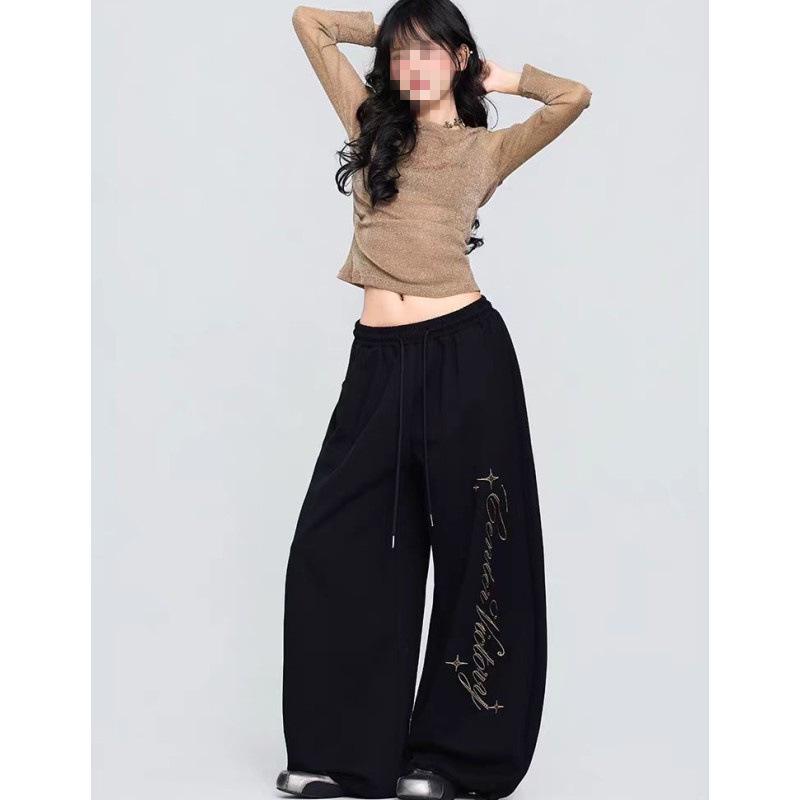 

Women s Hip Hop Letter Print Sweatpants - Street Style Jazz Dance, Casual for Spring and Autumn M чёрный