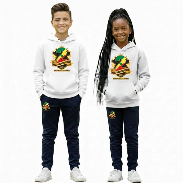 Survêtement - NPZ - Sénégal 2025 - Double Champion d'Afrique - Blanc - Enfant à capuche