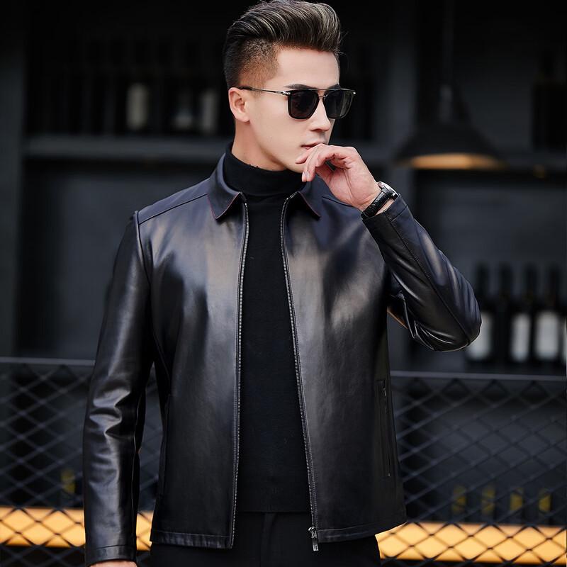 Futing Men's Business Windproof Genuine Sheepskin Leather Jacket