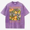 Salerno Amalfi Coast Fresh Oranges Design Women Washed T-Shirts Y2K Casual T Shirt Summer Top Cotton Loose Short Sleeve