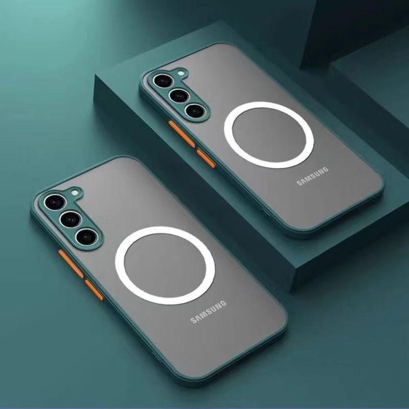 Applicable To Samsung A55A54 Mobile Phone Case S24ultra Protective Case Magnetic Skin Absorbing Contrast Color S10 S9