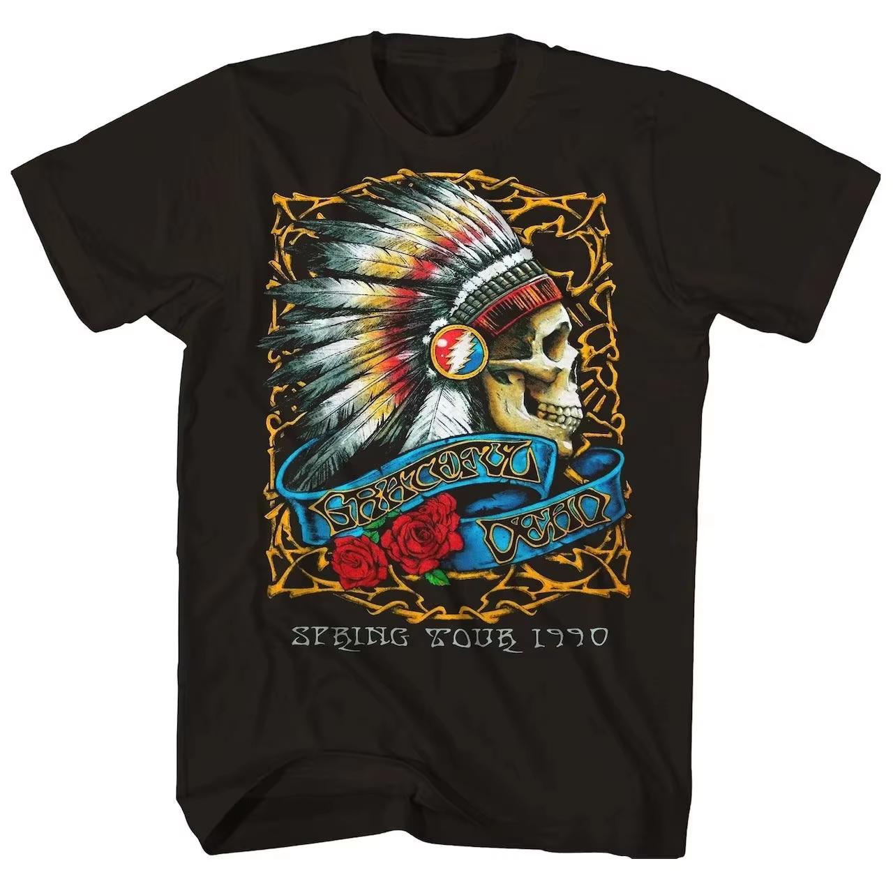 

2025 Cotton Grateful Dead Warlocks Indian Skull Rock Punk Classic T-shirt Men s Women Short Sleeve Summer Round Neck Tee Y2k Top L