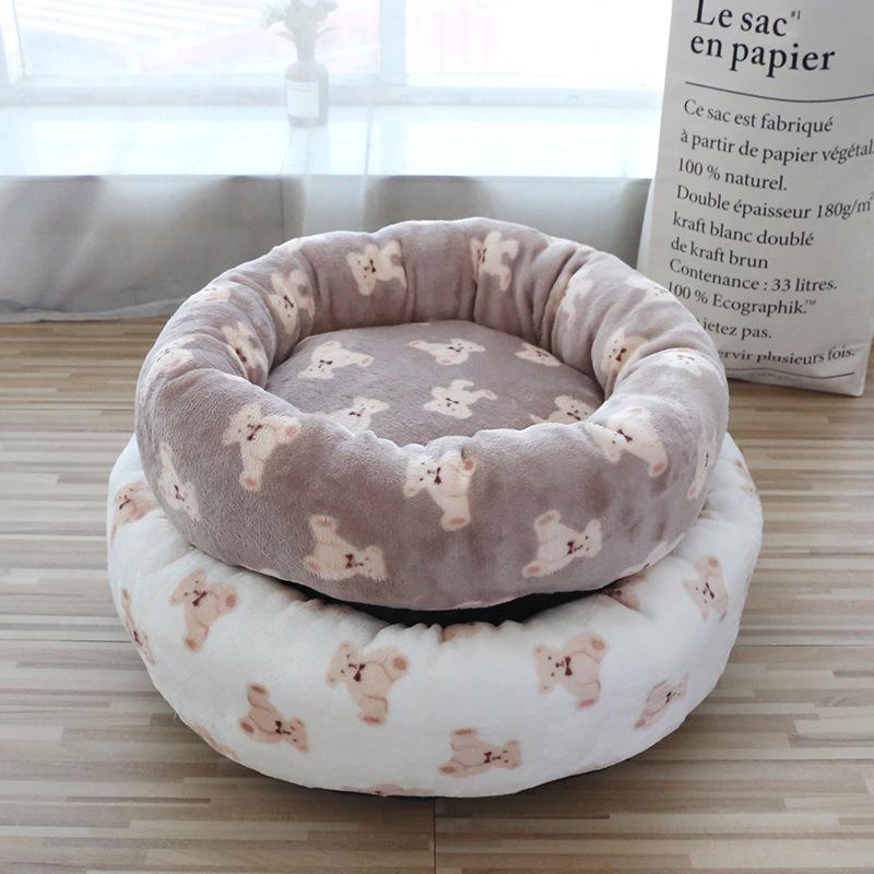 Pet Dog Sofa Bed Donut Washable Round Plush Nest Soft Comfortable Fluffy Cushion Mat Winter Warm Dog Cat Calming Beds