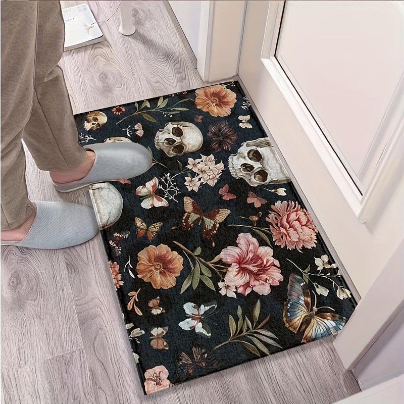 Halloween Themed Carpet Mat with Skull and Butterfly Patterns Suitable for Kitchens Bathrooms Rug Giving Friend Unique Gift Idea
