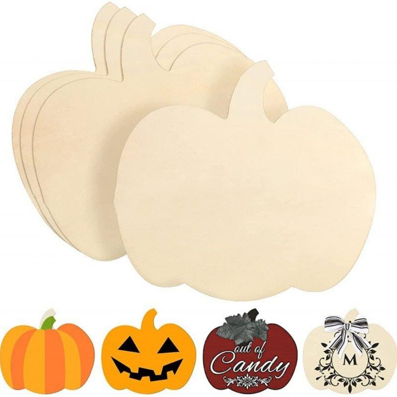 10pcs Decorative Wood Pumpkin Blanks Paintable Plaque for Creative Halloween and Thanksgiving Projects Party Supplies