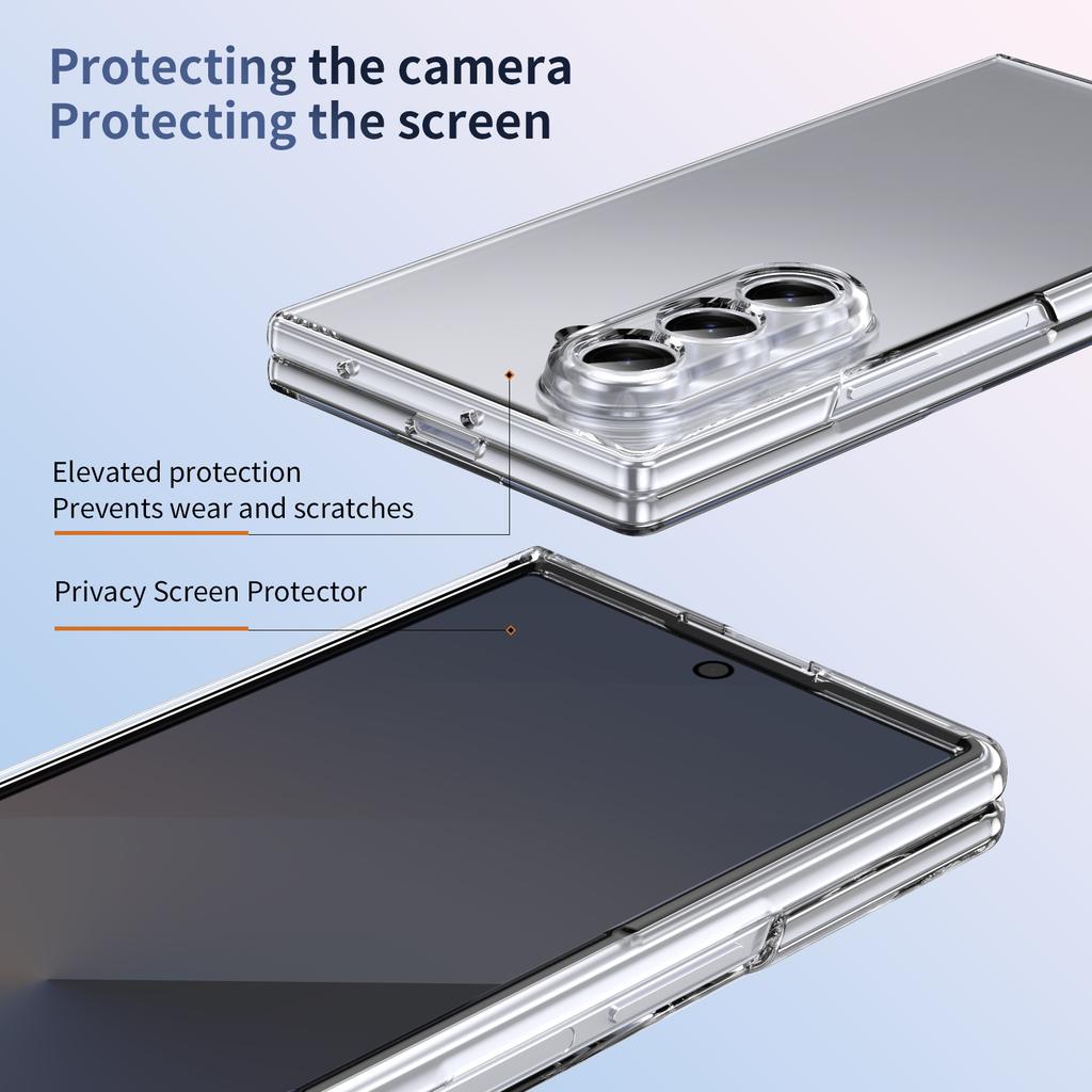 Transparent Case For Samsung Galaxy Z Fold 7 5G Full Body Protective Cover With Anti-Privacy Glass Screen Protector