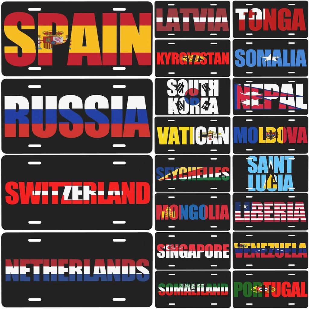 Vintage Plaque National Flags License Plate Spain Russia Netherlands Metal Tin Sign Garage Bar Pub Club Home Wall Decor 6X12Inch