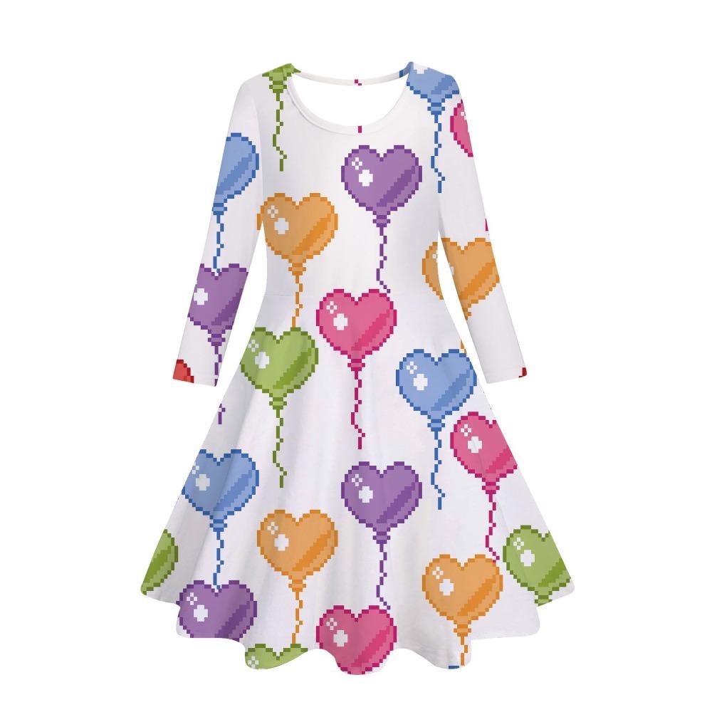 Girls' 3D Balloon Heart Dress Long Sleeve Summer Spring Vacation Daily Holiday Princess Beautiful Sweet Kids 4-12 Years Casual Dress A Line Dress