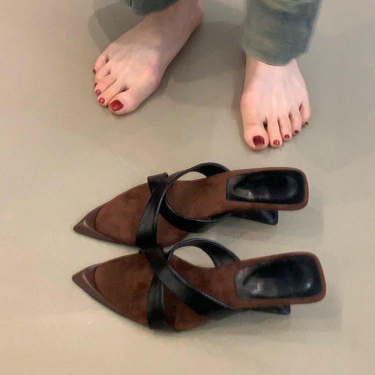 

Soft leather version~ retro pointed temperament cross with wedge heel sandals women s shoes leopard print French casual open toe high heel cool 35