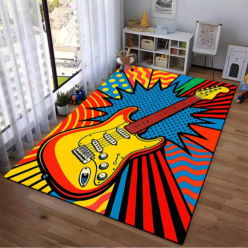 "Colorful Pop Art Style Electric Guitar Pattern Carpet for Home Decor" Suitable for Use As an Anti-slip for Living Room Bedroom Sofas