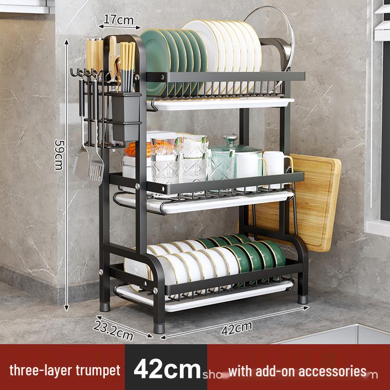 Multifunctional Kitchen Dish Rack: Countertop Draining Rack with Chopstick and Knife Holder for Dish Cabinets