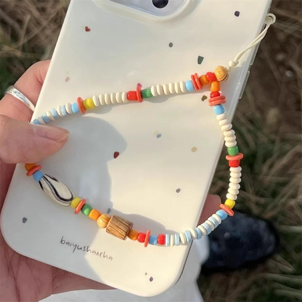 Summer Colorful Beaded Phone Charm Strap Pendant For iPhone Samsung Accessrioes Stylish Chain Lanyard Woman Hanging Rope Cord