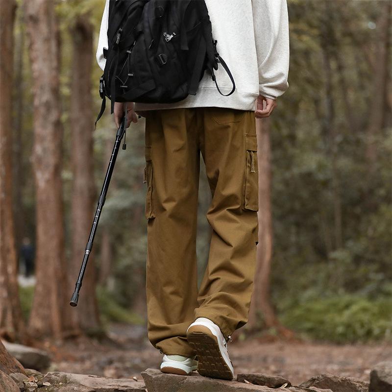 Working Pants Men's Spring and Autumn Loose Straight Cotton Large Size Large Pocket Black Casual Trousers