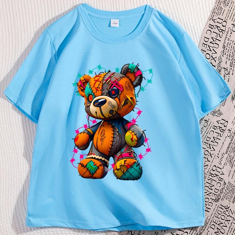 

Tattered Teddy Bear T Shirt Printed Cotton Graphic T Shirts Cool Streetwear Men Women Tshirt Loose Round Neck Breathable Tops 4XL