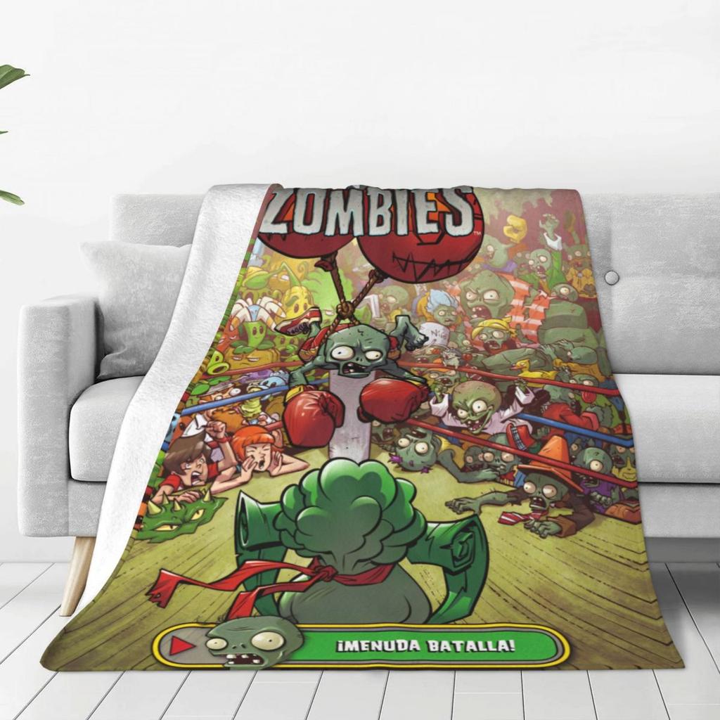 Game P-Plants-vs-Zombie Printed Warm Blanket Picnic Plush Throw Blanket Graphic Couch Chair Flannel Bedspread Sofa Bed Cover