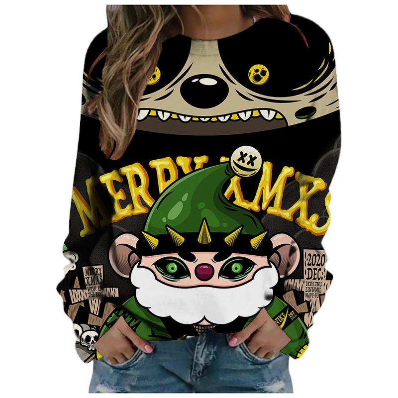 Neuestes Langarm-T-Shirt für Damen mit lustigem Weihnachtsmusterdruck, bequemes Langarm-T-Shirt, Straßenmode, Freizeitkleidung
