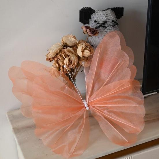 Faux Silk Yarn Artificial Butterfly Giant Gauze Fake Butterfly Prop Large 3D Simulation Tulle Butterfly Display for Photography Prop Outdoor