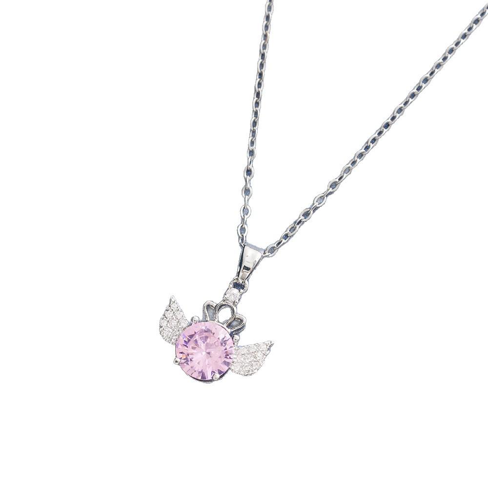 Titanium Steel Crown Wings Full Diamond Necklace for Women - Elegant and Versatile Clavicle Accessory.