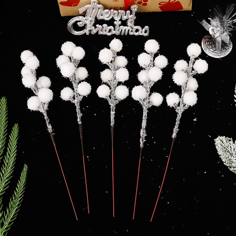 100/5pcs Artificial White Holly Berries Stems Berry Picks for DIY Xmas Wreath Floral Arrangements Winter Holiday Xmas Tree Decor