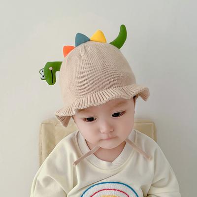 Baby Knitted Hat Kids Cartoon Dinosaur Decoration Ruffled Brim Hats