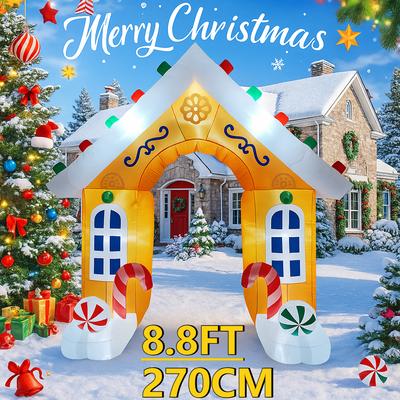 8.8FT Christmas Holiday DIY Decoration Inflatable Archway Gingerbread House Toy Xmas Home Decoration Ornaments Yard Supplies LED
