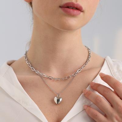 Europe, America, Simple Double-layer Stacked Back Chain Love Necklace Female, Harajuku Hip-hop Peach Heart Necklace
