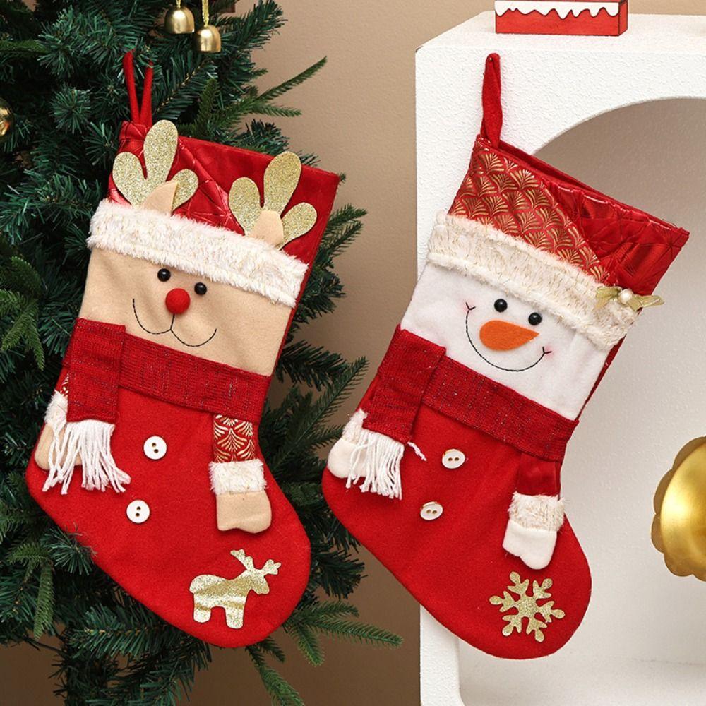 Elk Christmas Stockings Santa Claus Santa Gift Pocket Ornaments Candy Bag Christmas