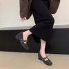 Inner height increase thick heel gray fluffy shoes female winter Korean version fairy Mary Jane shoes velvet warm cotton shoes