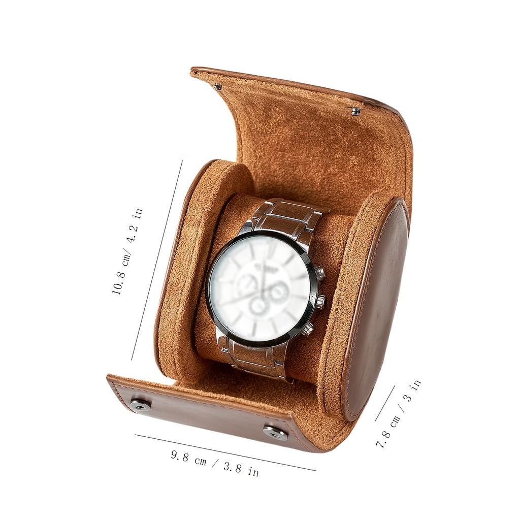 Oval Faux Leather Watch Case with Detachable Velvet Pad- Personalized Men's Watch Travel Storage Box, Perfect Gift