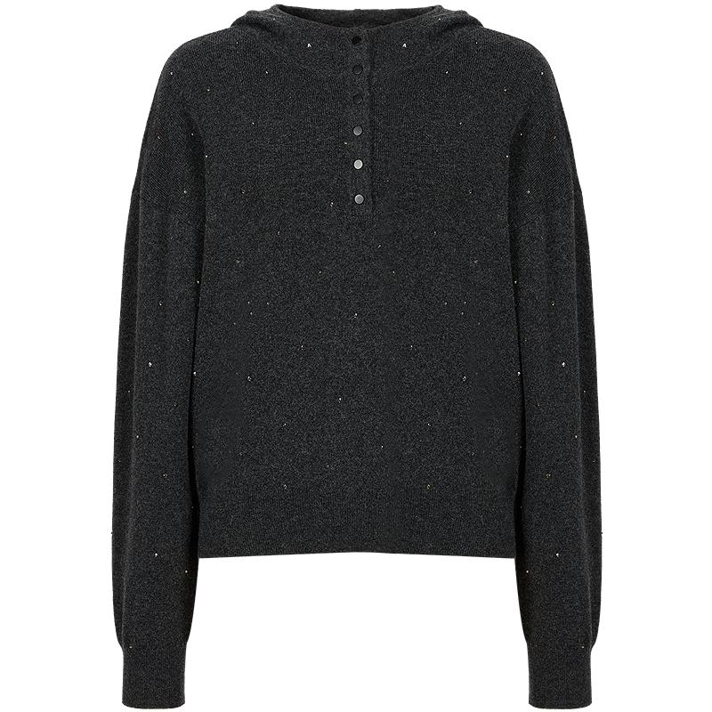 

JUZI ANNACO Women s Relaxed Fit Rhinestone Hooded Wool Knit Sweater XL