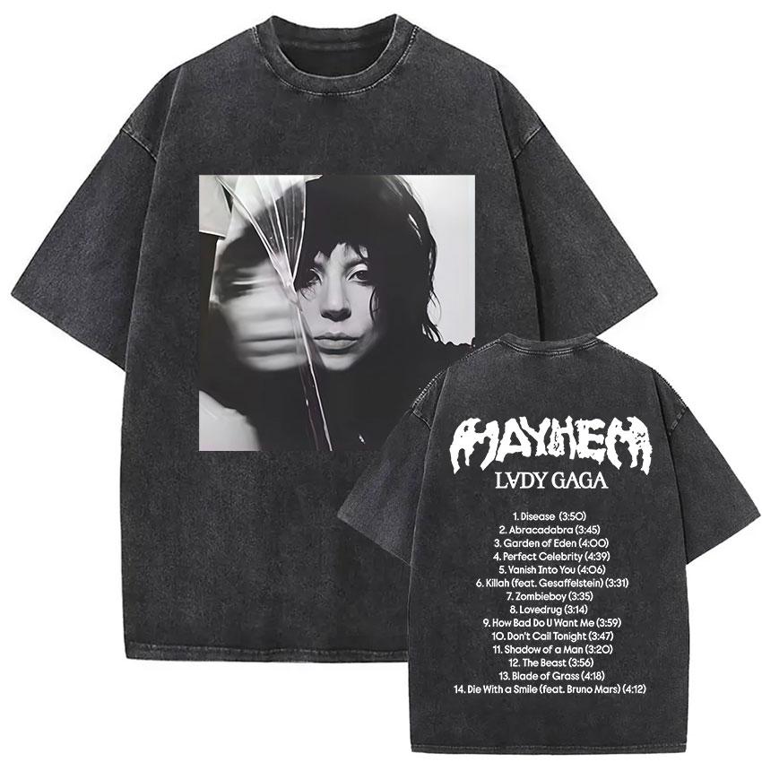 Lady Gaga The Mayhem Ball Tour Maglietta Grafica Unisex Donna Alta Qualità Lavaggio Vintage Oversize T-shirt Cosplay Streetwear