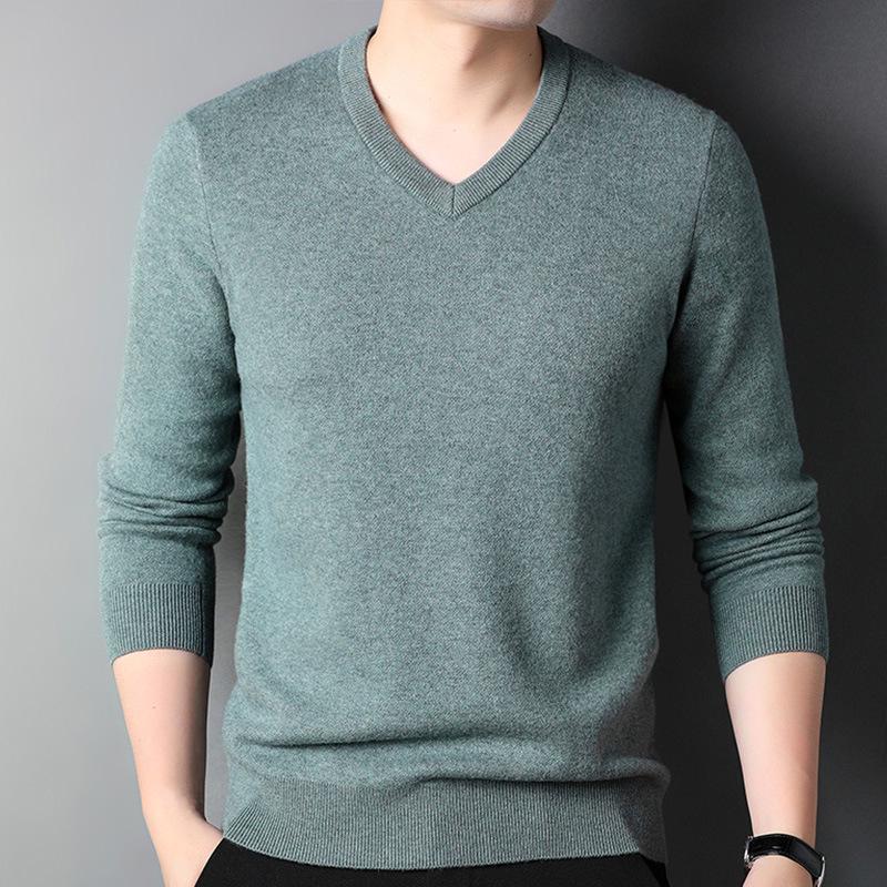 Men's Pure Wool V-Neck Sweater - High-End, Thickened, Warm Winter Knit for All Ages