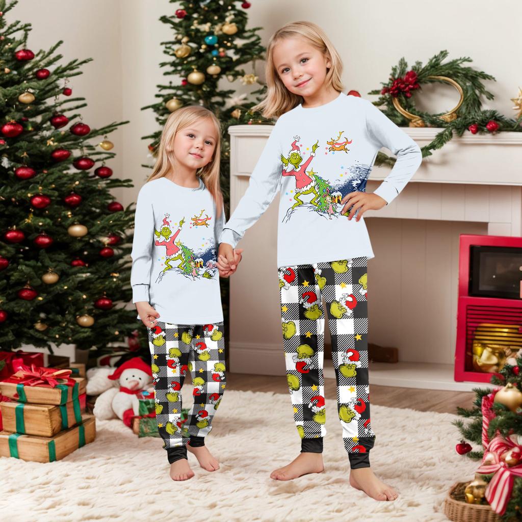 Pijamale Drăguțe Set Familie, Haine de Casă, Set Familie Top cu Mânecă Lungă și Pantaloni