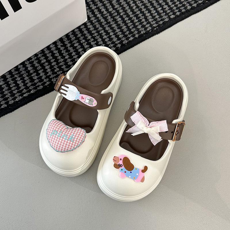 Urocze kreskówkowe szczeniaczki, kapcie z grubą podeszwą i zakrywające palce, do noszenia na zewnątrz, nowe popularne sandały na miękkiej podeszwie, antypoślizgowe, damskie, wiosna i lato 2025