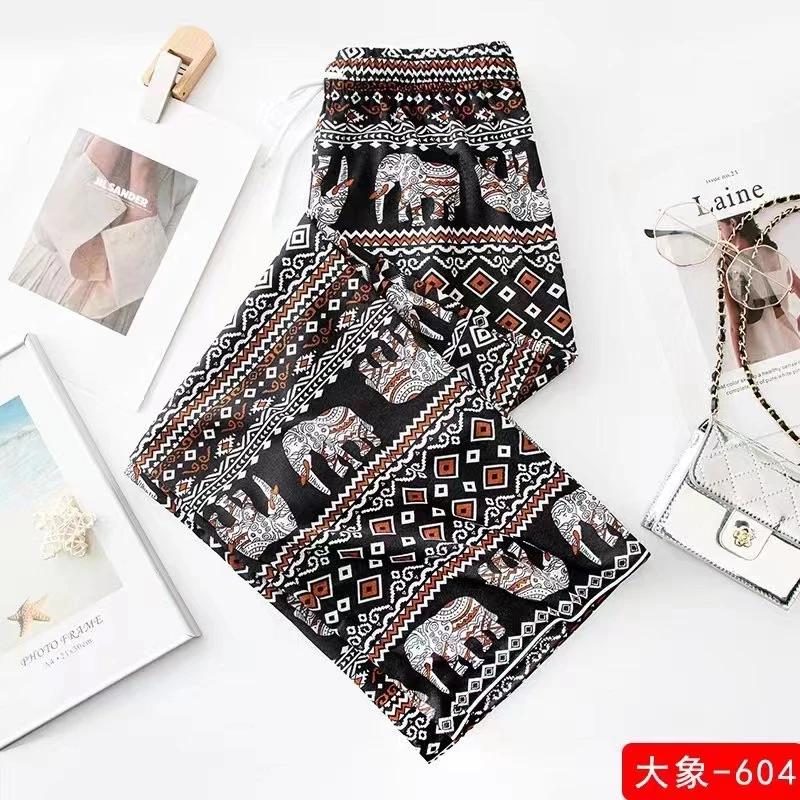 Elefanten Hose Lang Weites Bein Verstellbarer Elastischer Bund Riemen Unisex Damen Herren Druck Thailand Lässig Streetwear Strand Boho Retro Vintage