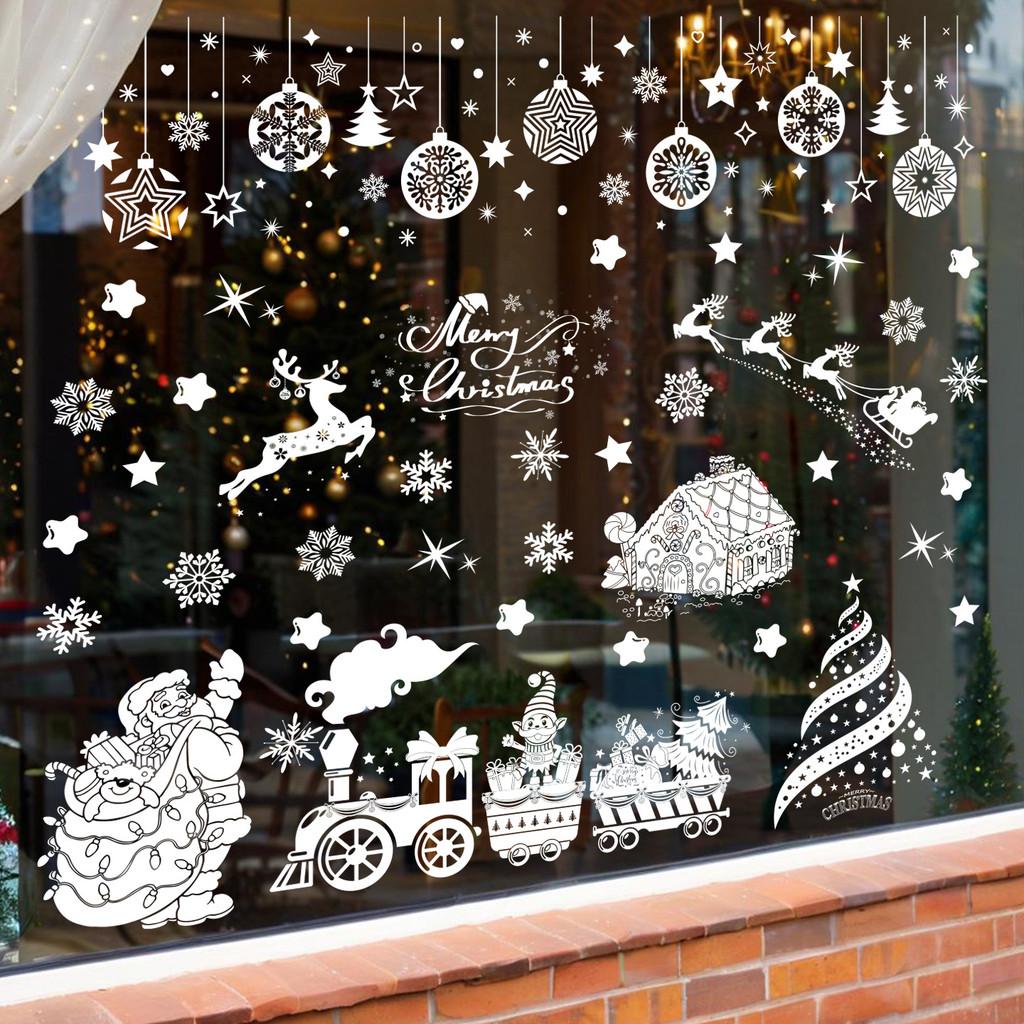 Window Pvc Christmas Sticker With Cartoon Santa Balls Santa Claus Decor For