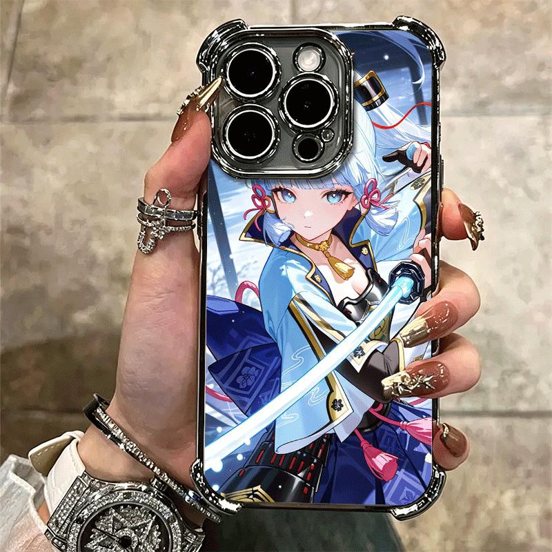 Genshin Impact Kamisato Ayaka Plating Phone Case For Iphone 16 17 Pro Max Air 16E 14 15 Plus 12 13 Mini Anti-Fall Airabag Cover