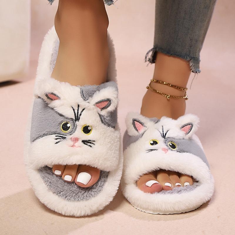 New Fashionable Cartoon Cute Shoes and Warm One-line Furry Slippers