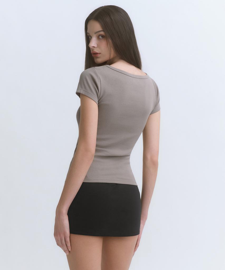MUSINSA STANDARD WOMAN Women'S Slim Boat Neck Cap Sleeve T-Shirt [Taupe]