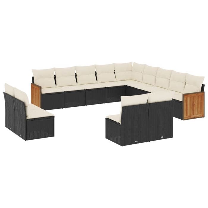 VidaXL Salon de Jardin avec Coussins 13 pcs, Canapés de Terrasse, Ensemble de Meubles de Patio, Mobilier d'Extérieur, Noir 3228163