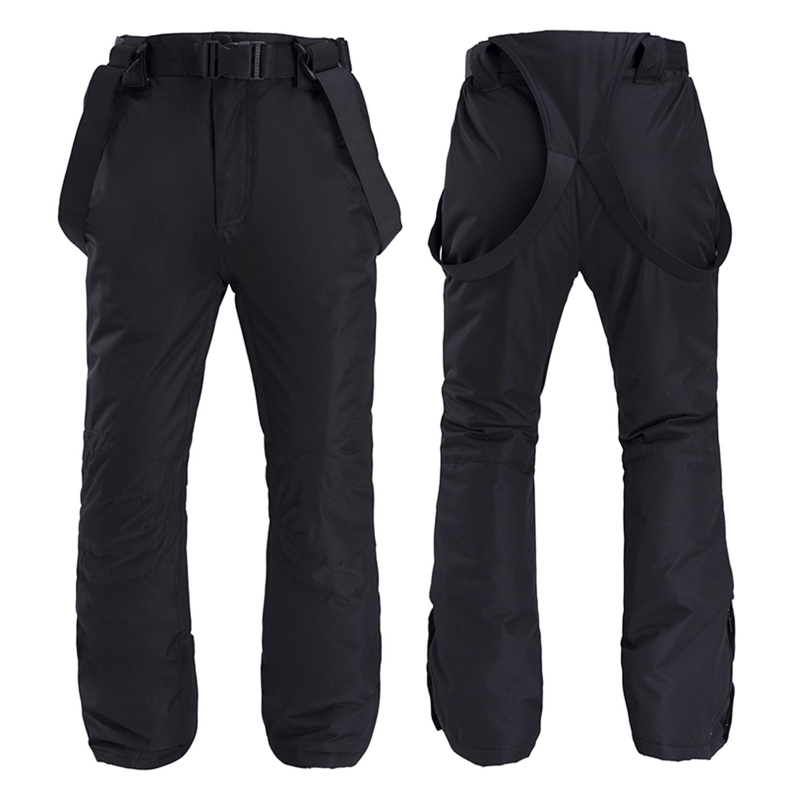 

Парные однотонные теплые толстые водонепроницаемые лыжные брюки с карманами на ремне для мужчин и женщин L чёрный