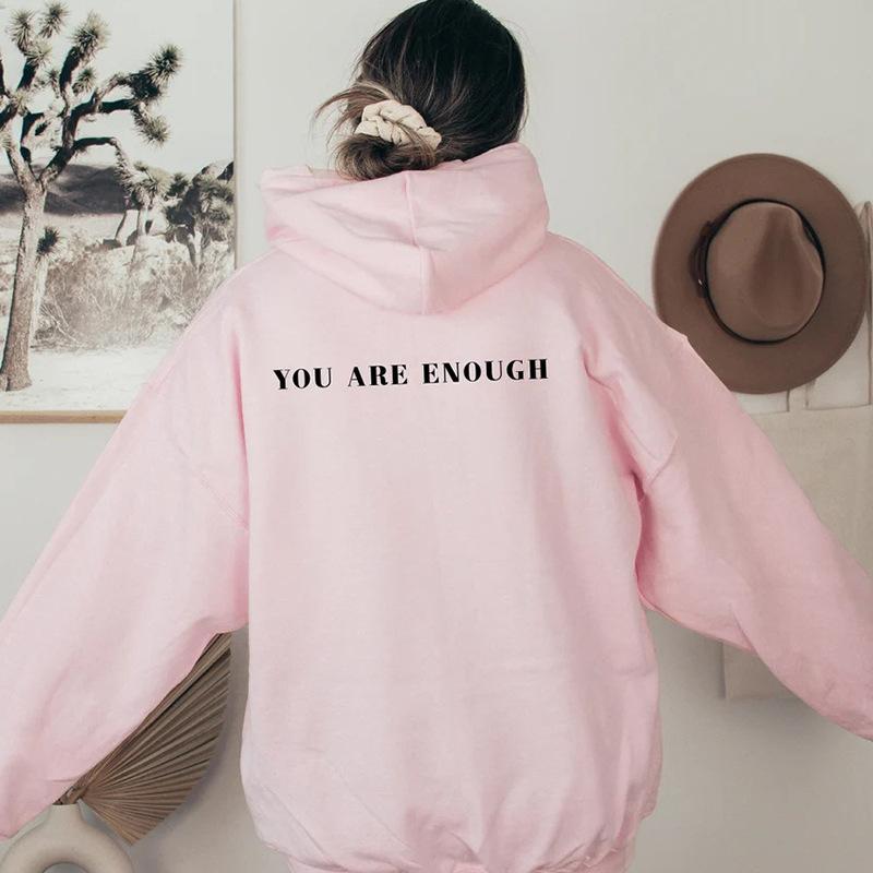 Letter Funny Prints Hoodies Women Autumn Warm Sweatshirt Fleece All-Match Clothes Pocket Oversized Hoody