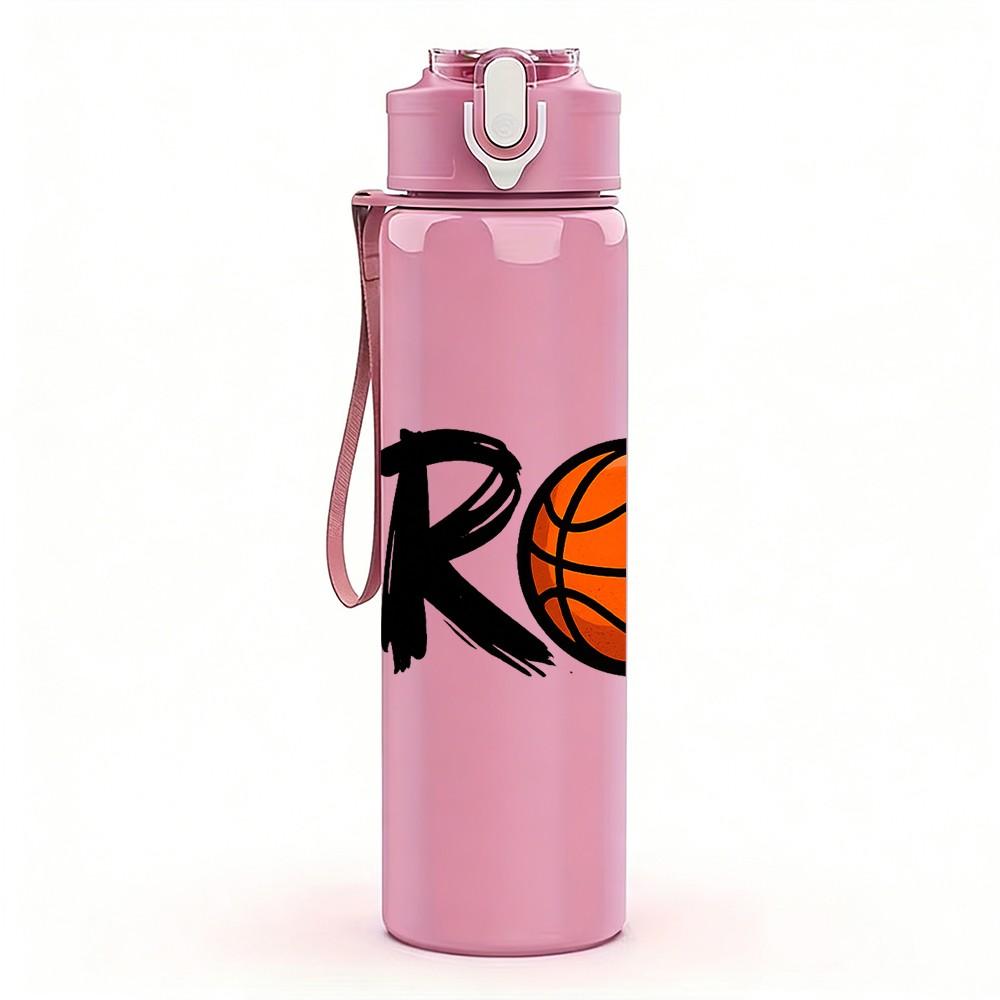 1PC Bro Basketball Sport Text Print 750ml Color Plastic Sports Water Bottle Leakproof Flip Straw Lid Suitable for Sports Office Home Use