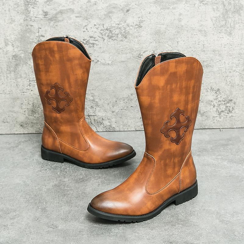 Fashion 2025 Winter Trend Western Denim Boots High-end Men's Leather Boot Pointed Work Boots Handsome Men's Knight Shoes High Top Boots