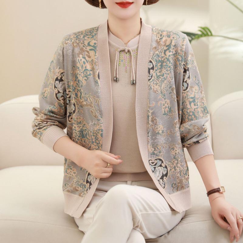 

Мамин раннеосенний новый кардиган, комплект свитера, одежда для женщин среднего и пожилого возраста, весенне-осенний модный вязаный свитер, женский топ для женщин среднего возраста XL (recommended 90-52.5kg) хаки