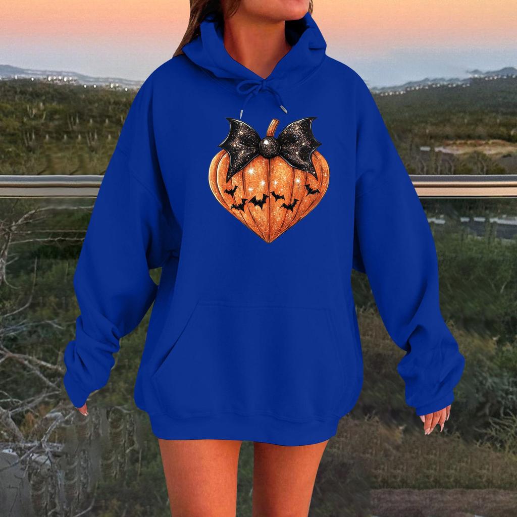 Women's Long-sleeved  Oversized Dropped Shoulder Sleeves Women's Hooded Halloween Print Plush Sweatshirt