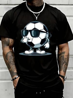 New Casual T-Shirt Dabbing Soccer Ball Men T-Shirt Summer Short Sleeved Printed Pure Crew Neck Regular Fit All Season Vintage, Plus Size