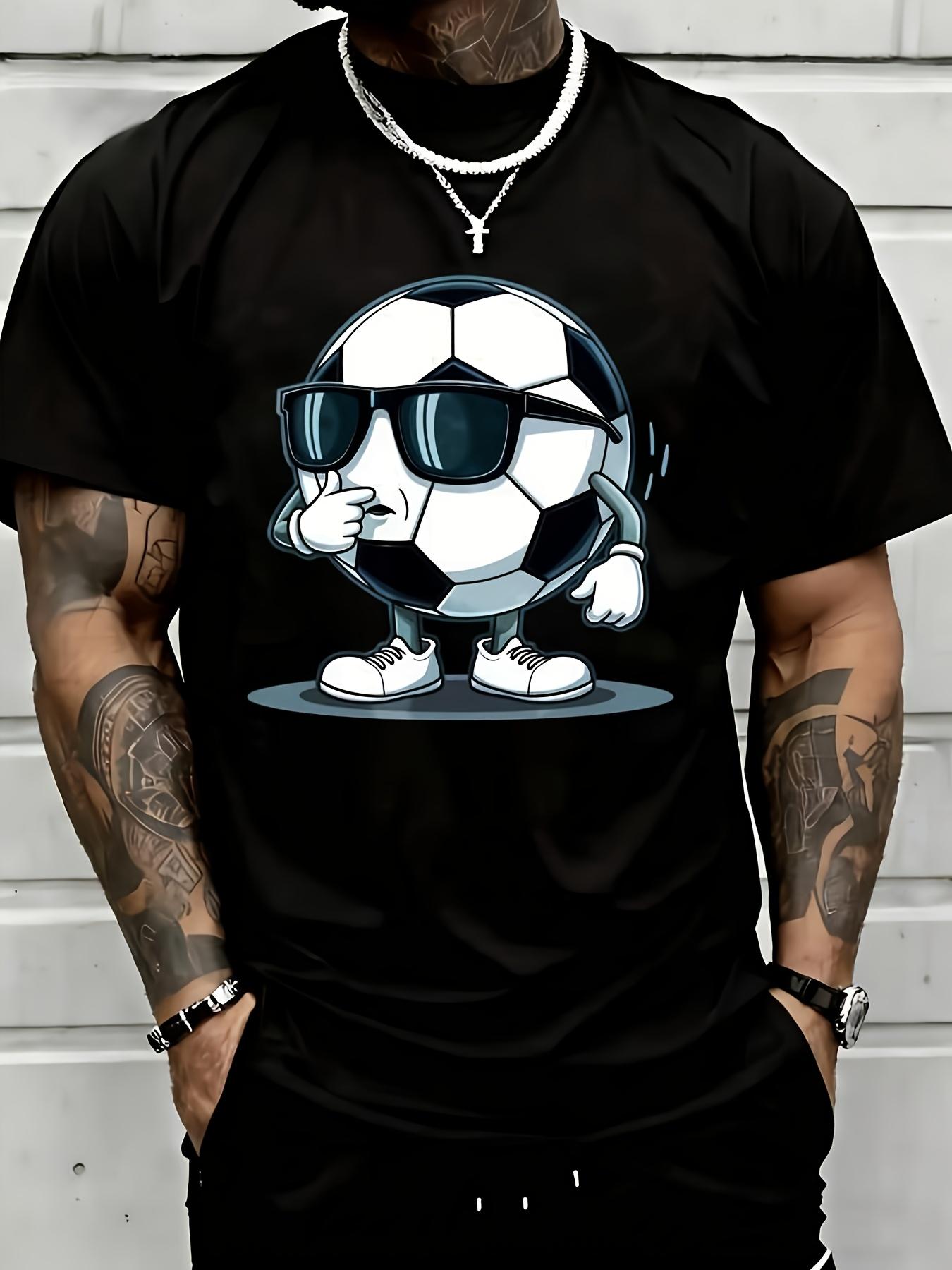 

New Casual T-Shirt Dabbing Soccer Ball Men T-Shirt Summer Short Sleeved Printed Pure Crew Neck Regular Fit All Season Vintage, Plus Size S чёрный